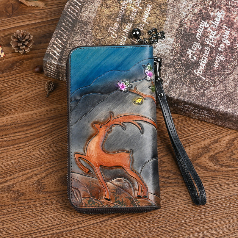 Head Design Clutch Top Layer Cowhide Ladies Wallets