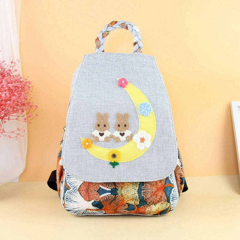 Handmade Crochet Fabric Antique Moon Leisure Double Backpacks