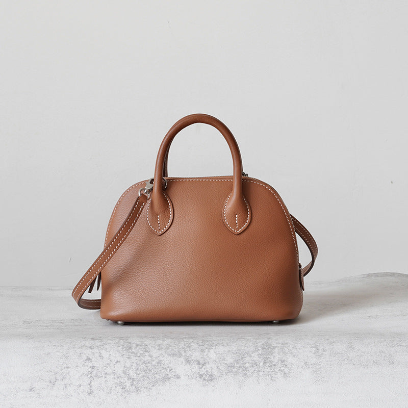 Women's Wax Line Top Layer Cowhide Bowling Crossbody Bags
