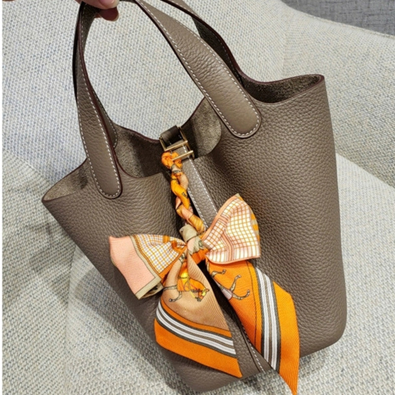 Litchi Grain Cowhide Vegetable Basket Fashion One Handbags