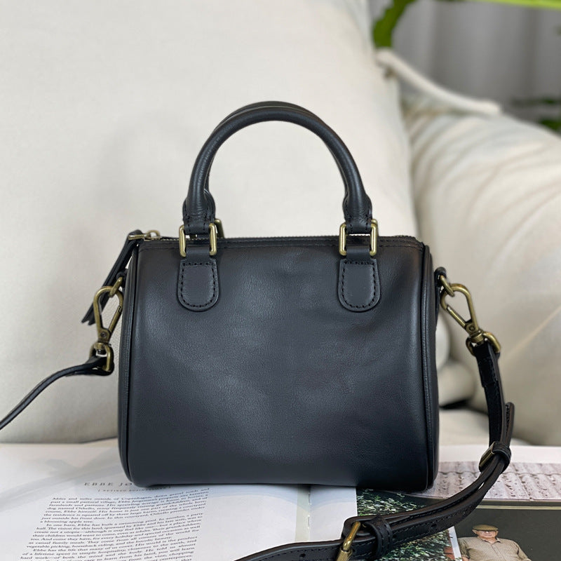 Women's Vintage Genuine Leather Commuter Boston Round Crossbody Bags