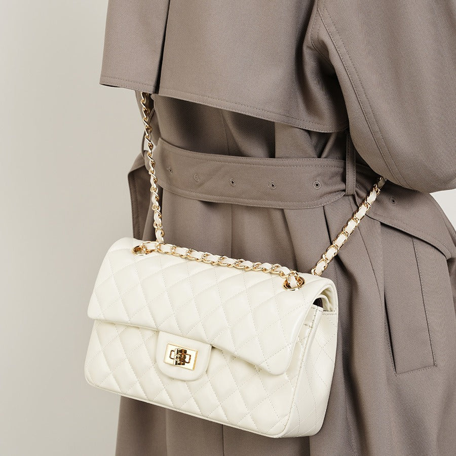 Rhombus Chain First Layer Cowhide Fashion Crossbody Bags