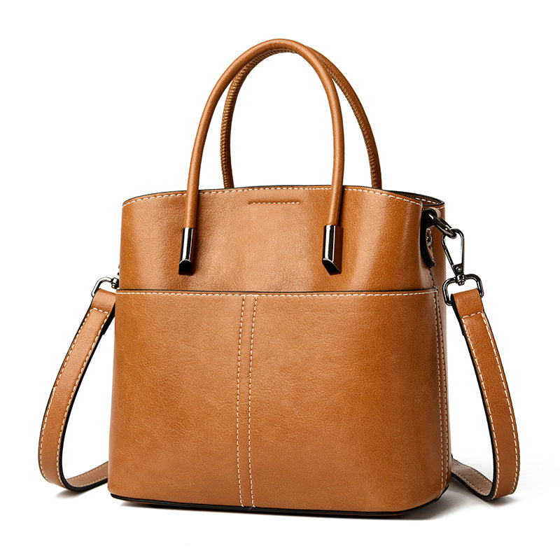 Women's Oil Wax Leather Niche Senior Large Handbags