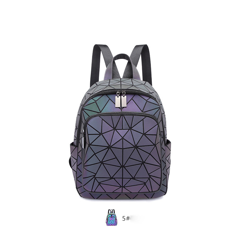 Women's Luminous Rhombus Zipper Geometric Magic Color Backpacks