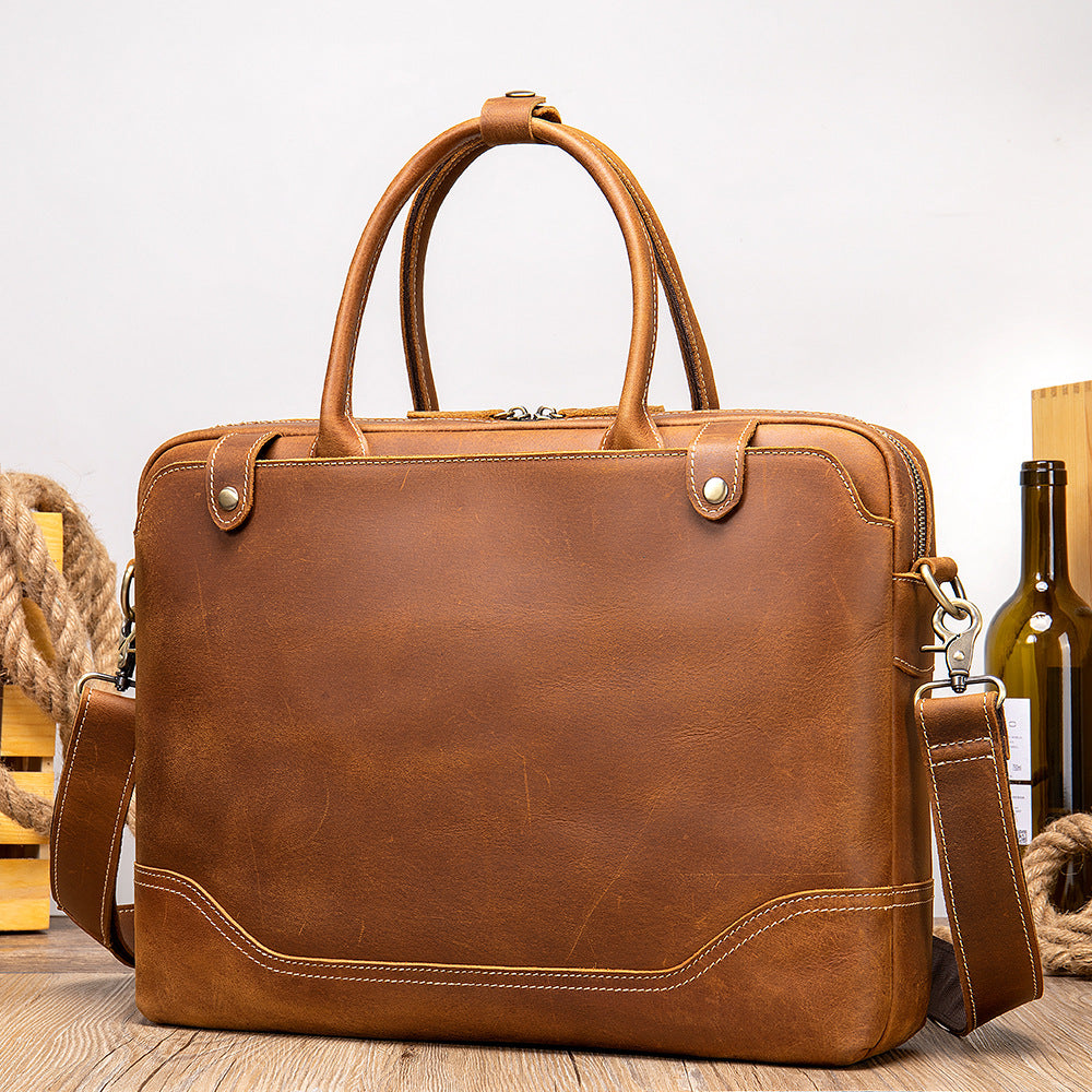 Men's Crazy Horse Leather Vintage Business Commuter Bags
