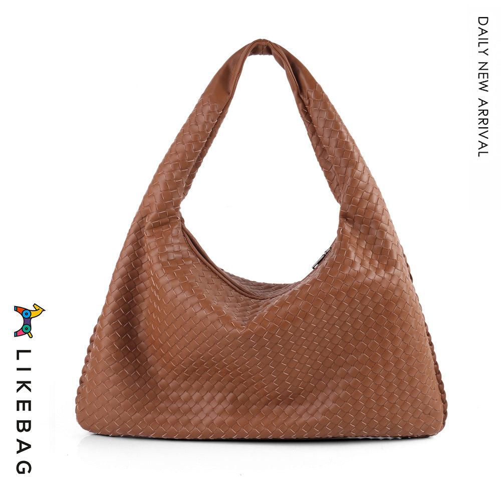 Woven Solid Color Large Capacity Portable Simple Shoulder Bags