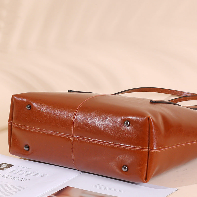Women's Genuine Leather Simple Big Oil Wax Shoulder Bags