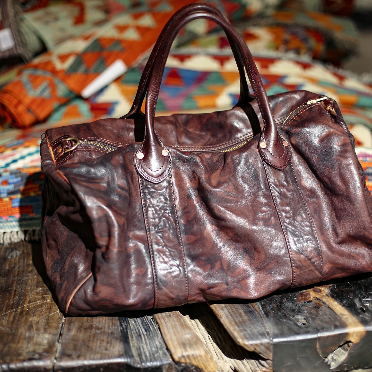 Women's & Men's & Leather Short-distance Portable Big Copper Bags