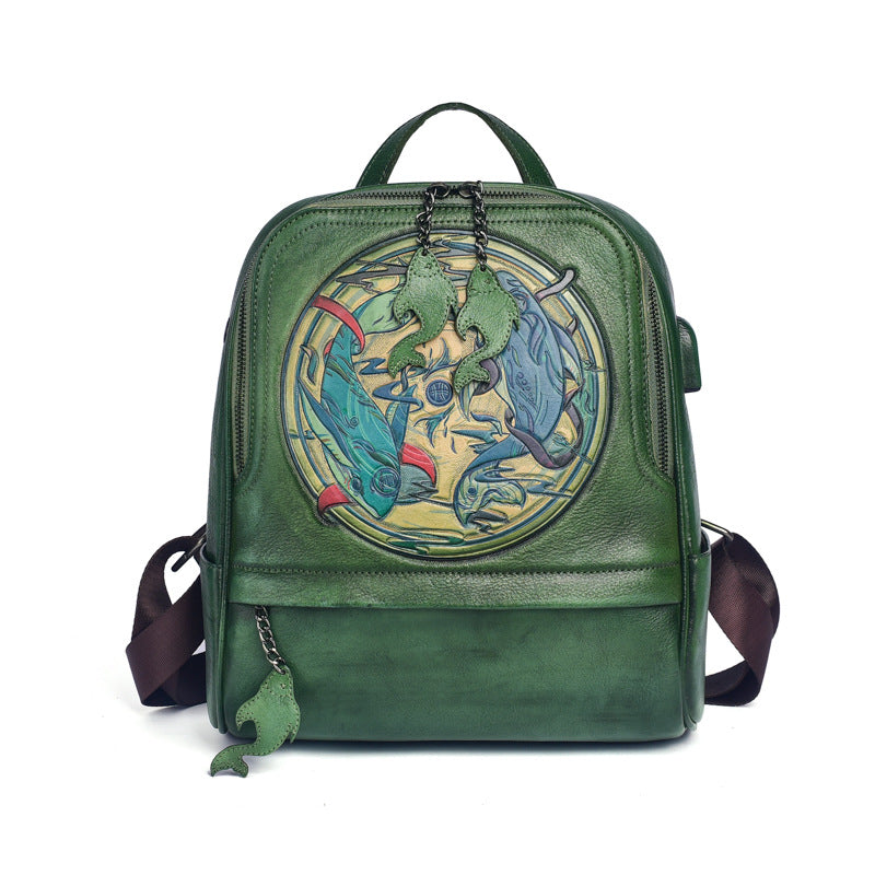 Pisces Leather First Layer Cowhide Creative Backpacks