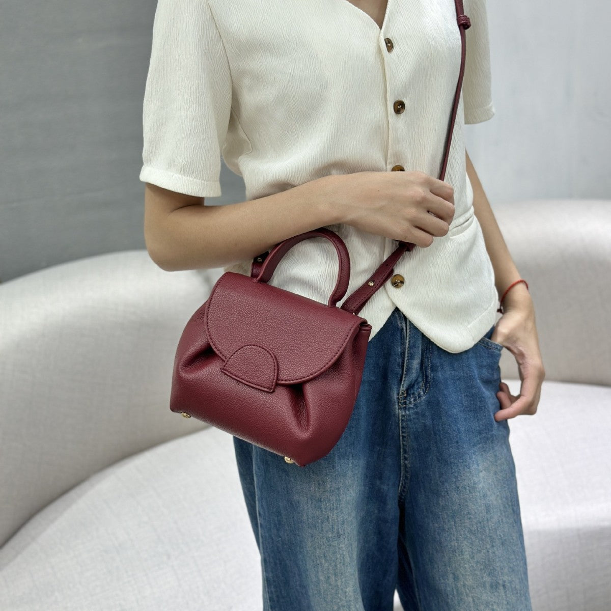Lychee Pattern Contrast Color Smiling Face Handbags