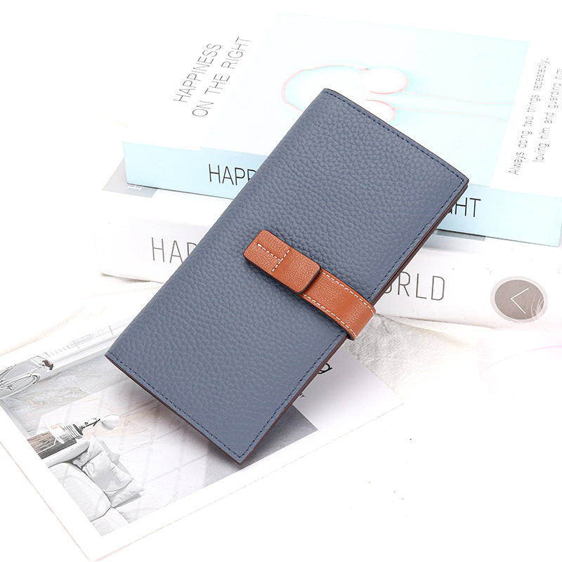 Long Genuine Leather Contrast Color First Layer Cowhide Ladies Wallets