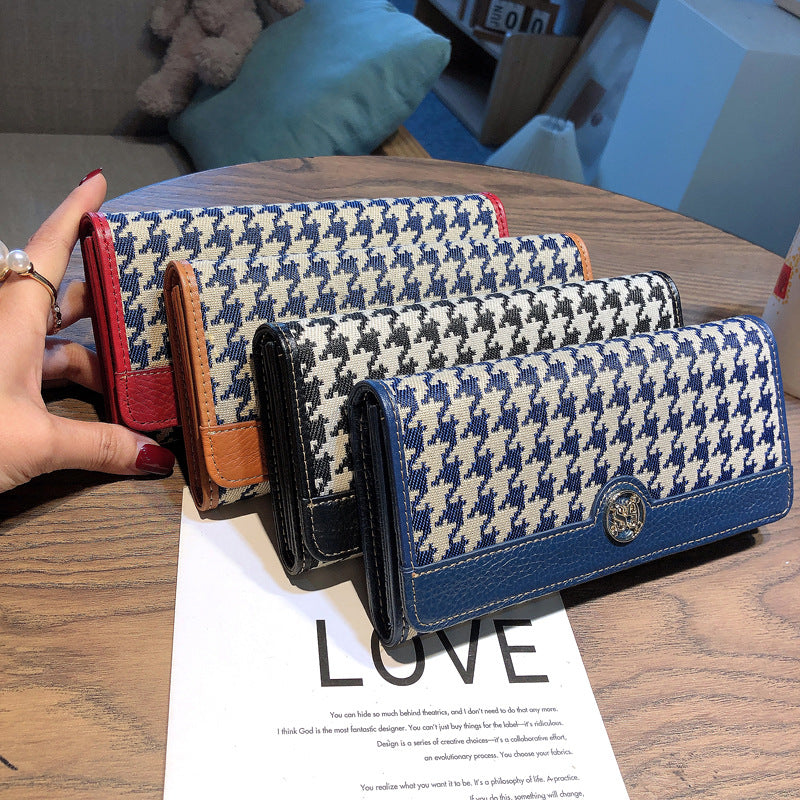 Women's Long Genuine Leather Design Multi Canvas Ladies Wallets