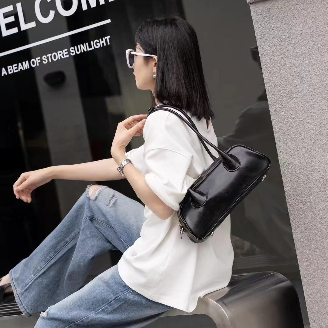 Women's Niche Genuine Leather Bowling Large Capacity Bags