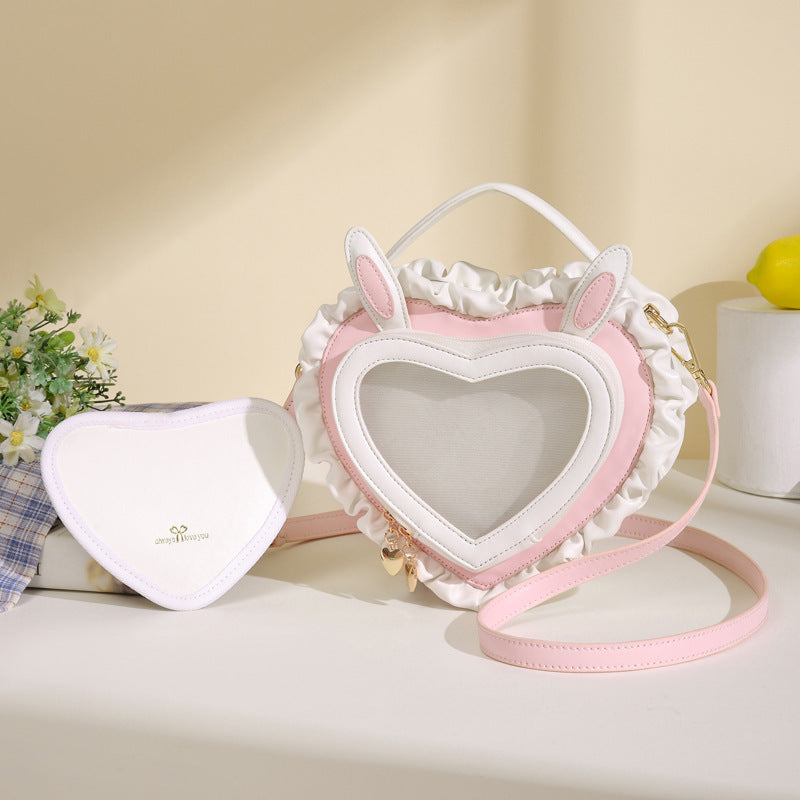 Women's Ear Peach Heart Transparent Cartoon Bar Crossbody Bags
