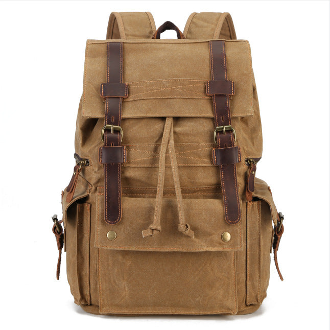 Retro Crazy Horse Leather Waxed Canvas Large Backpacks