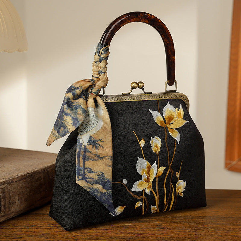 Step-by-step Flower Embroidered Ancient Style Cheongsam Banquet Handbags