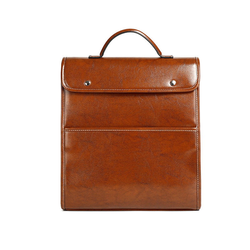 Women's Leather Business Retro Fashionable Simple Large Backpacks