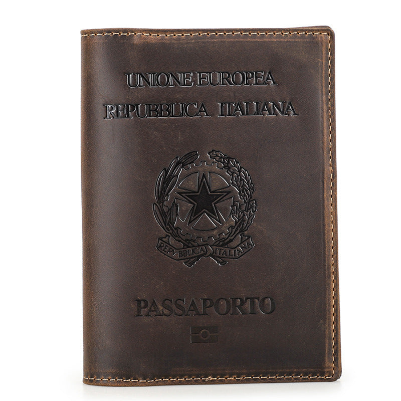 Black Angel Retro Crazy Horse Leather Passport Multifunctional Men's Wallets