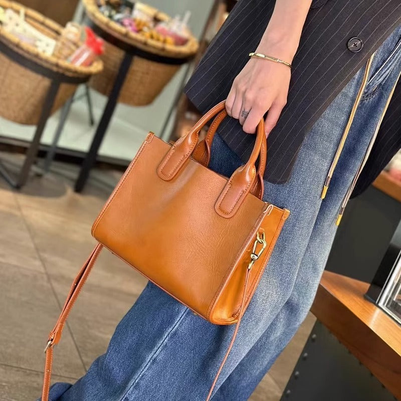 Women's Genuine Leather Vintage Black Fashion Commuter Handbags