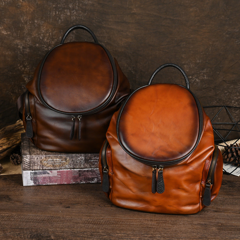 Women's First Layer Cowhide Soft Retro Leisure Backpacks