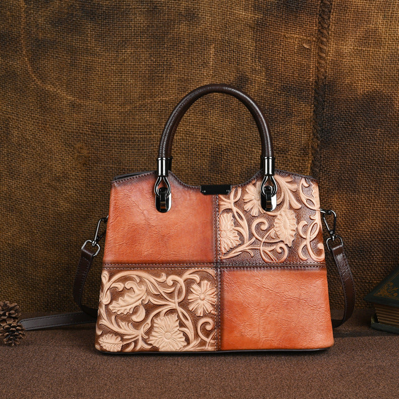 Women's Retro Embossing Hand-rub Color First Layer Handbags