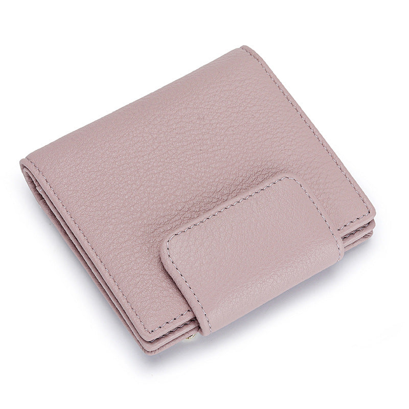 Soft Short Cowhide Folding Female Genuine Ladies Wallets