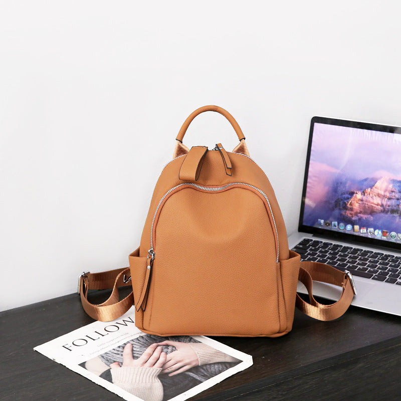 Women's Leather First Layer Cowhide Pure Color Backpacks
