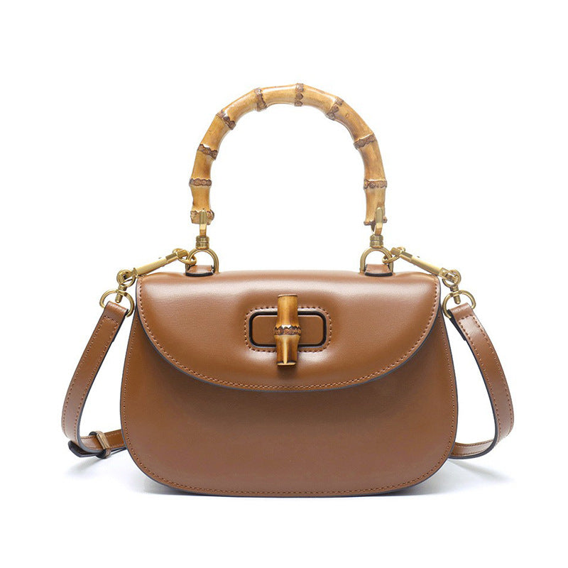Leather Retro Fashion Cattlehide High-grade Bamboo Handbags
