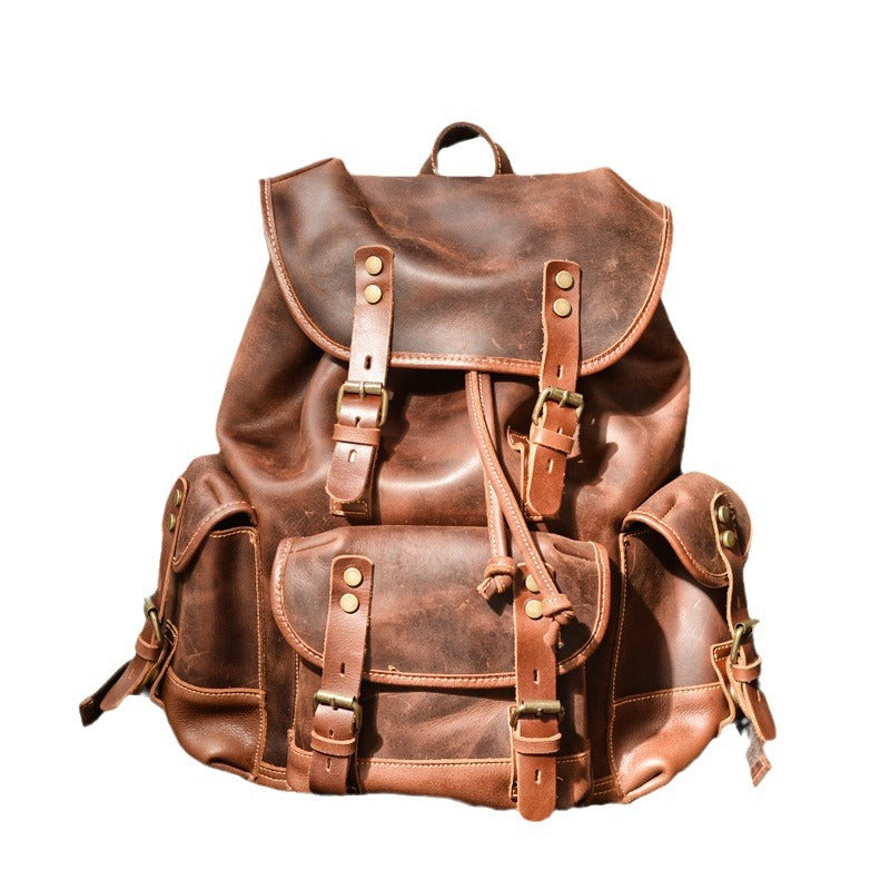 Men's Genuine Leather Leisure Large Capacity Hiking Backpacks