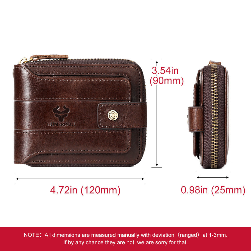 Men's First Layer Cowhide Zipper Horizontal Genuine Men's Wallets