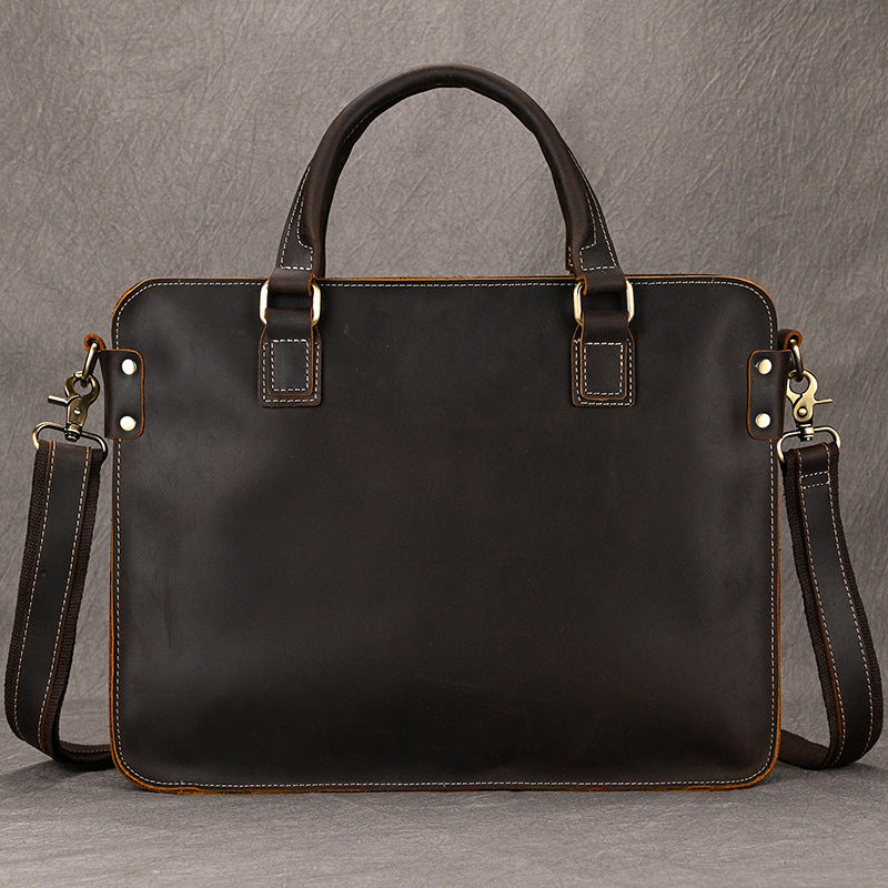 Men's Retro Crazy Horse Leather Simple Commuter Men's Handbags