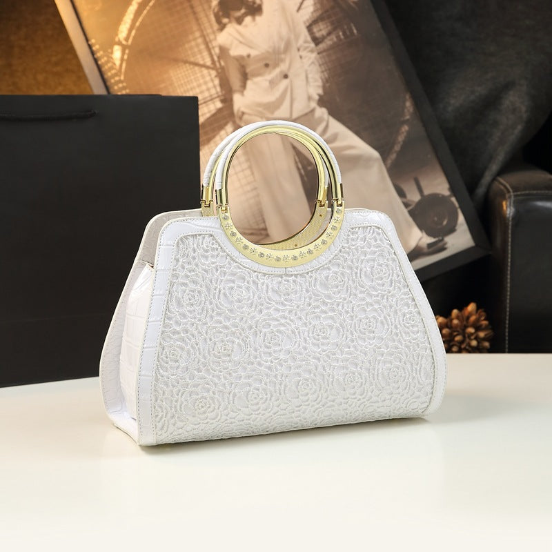 Women's Pattern Mother Grandma Soft Leather Large Handbags