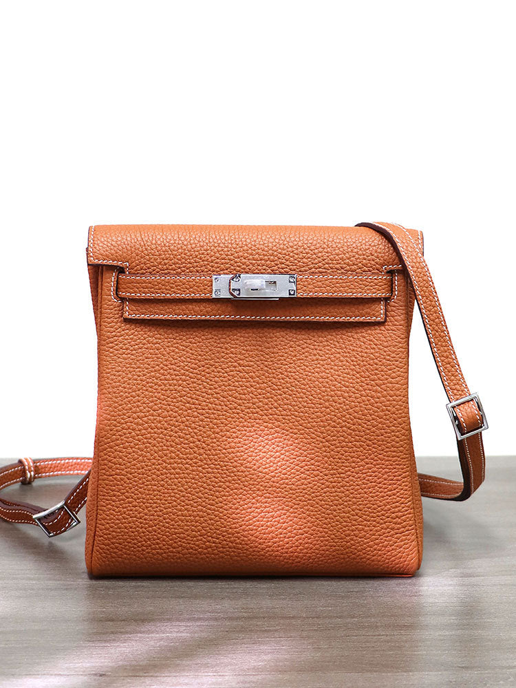 Women's Top Layer Cowhide Lychee Pattern Kelly Backpacks