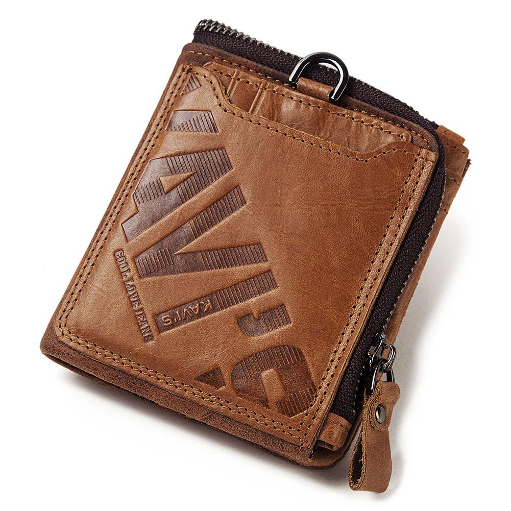 Women's & Men's & Genuine Cowhide Short Fashion Zipper Men's Wallets