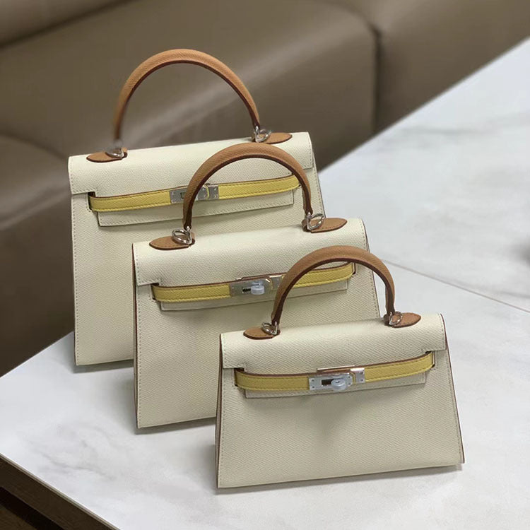 Women's High-grade Contrast Color Cowhide Kelly Fashion Shoulder Bags