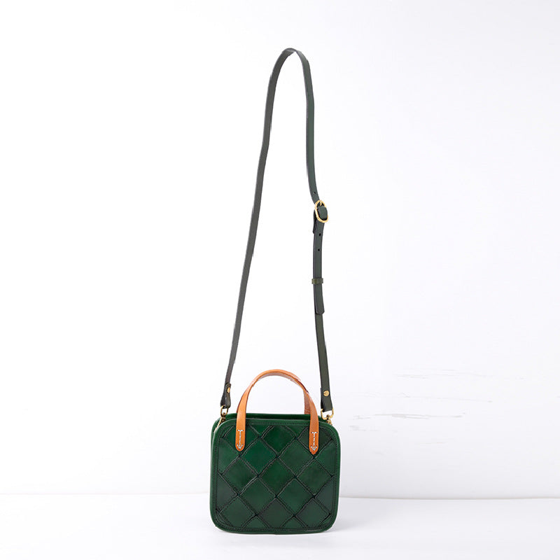 Women's Retro Top Layer Cowhide Patchwork Handbags