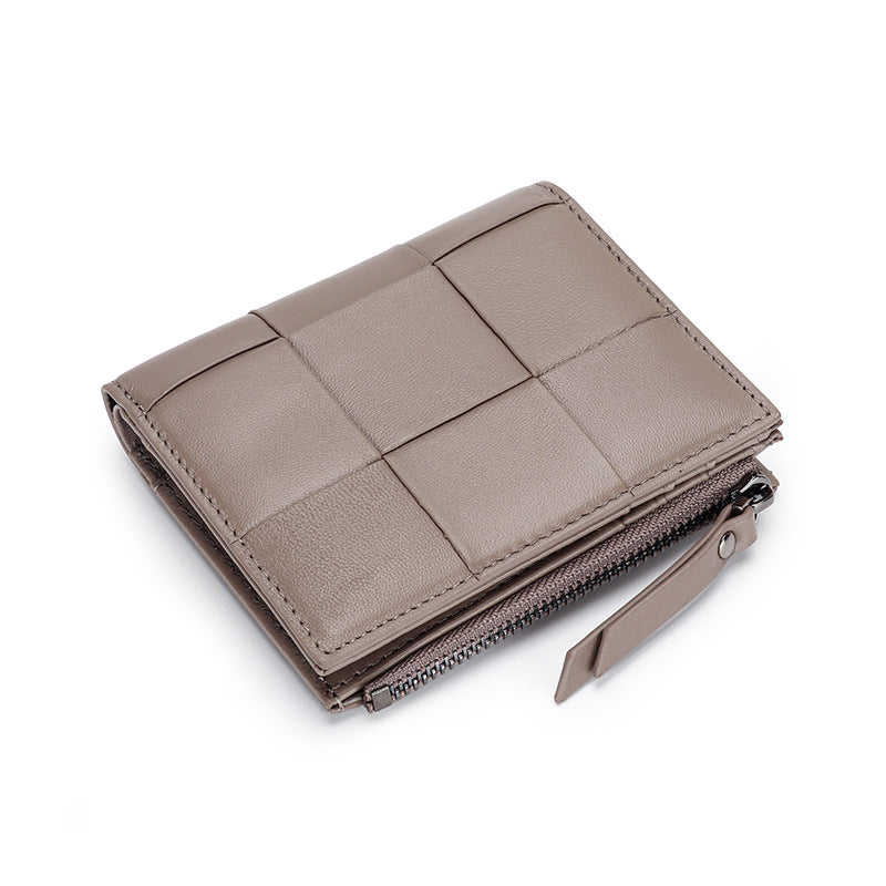 Women's Full Sheepskin Short Leather Hand-woven Folding Ladies Wallets