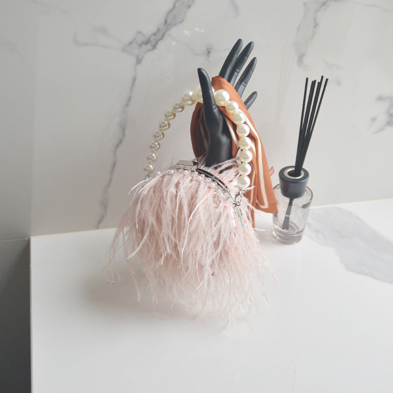 Women's Wedding Ostrich Hair Pearl Plush Fashion Handbags