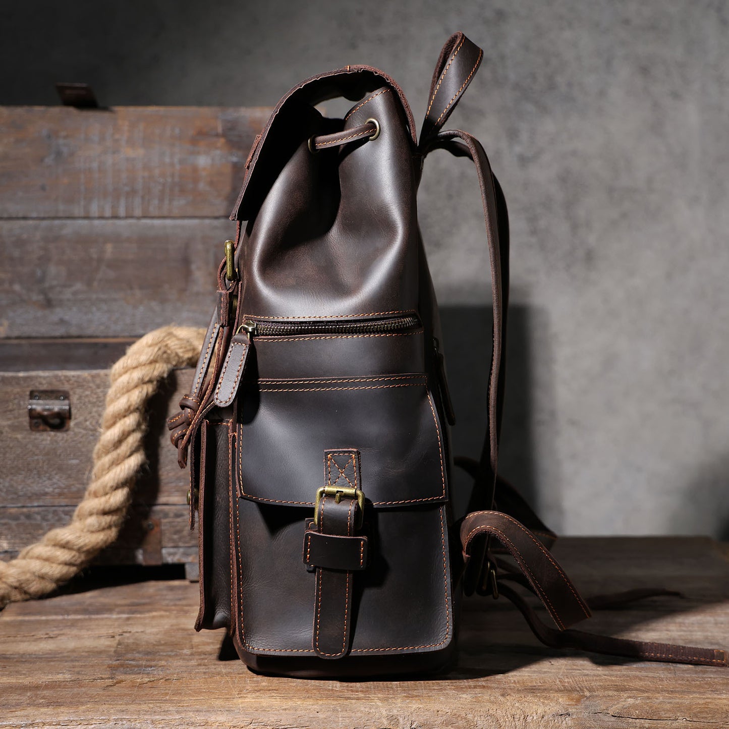 Men's Crazy Horse Leather Retro First Layer Backpacks
