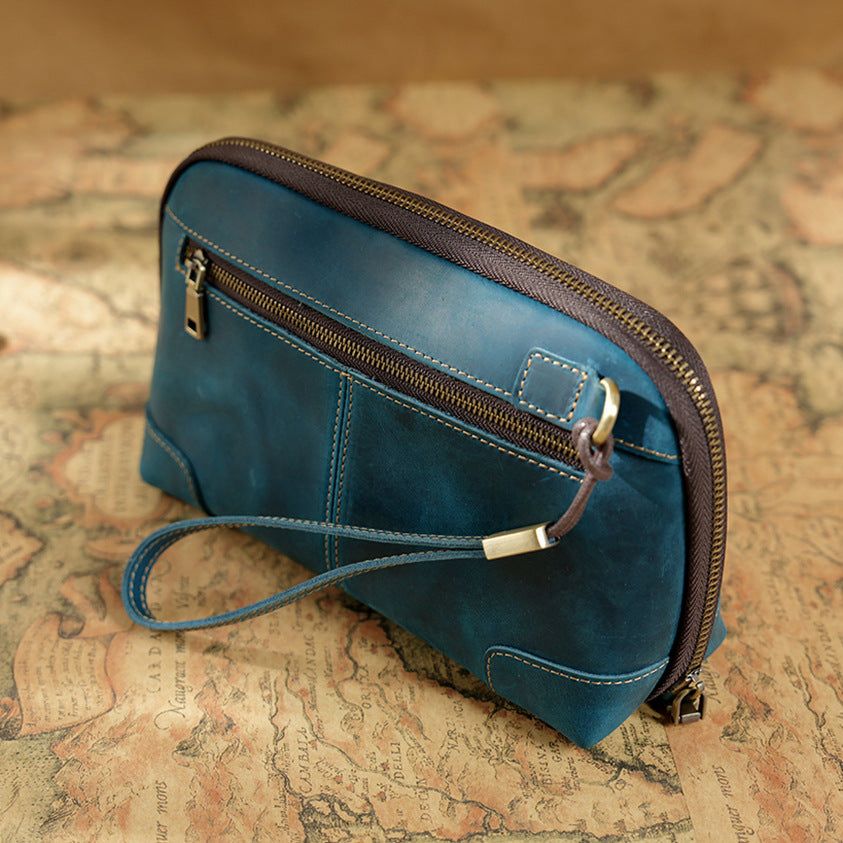 Men's Leather Clutch With Wrist Strap Data Bags