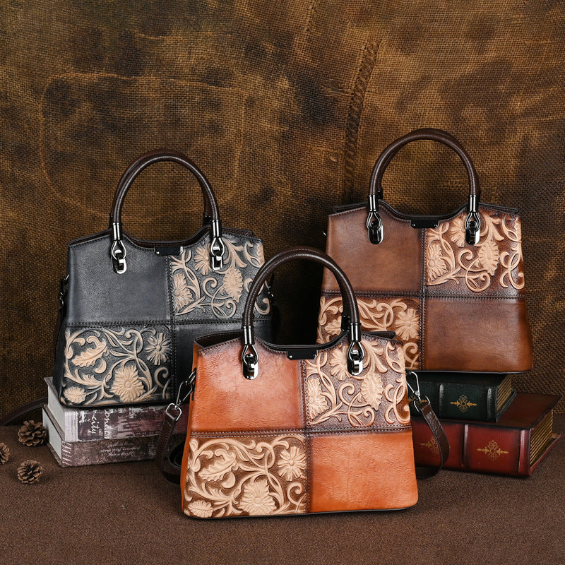 Women's Retro Embossing Hand-rub Color First Layer Handbags