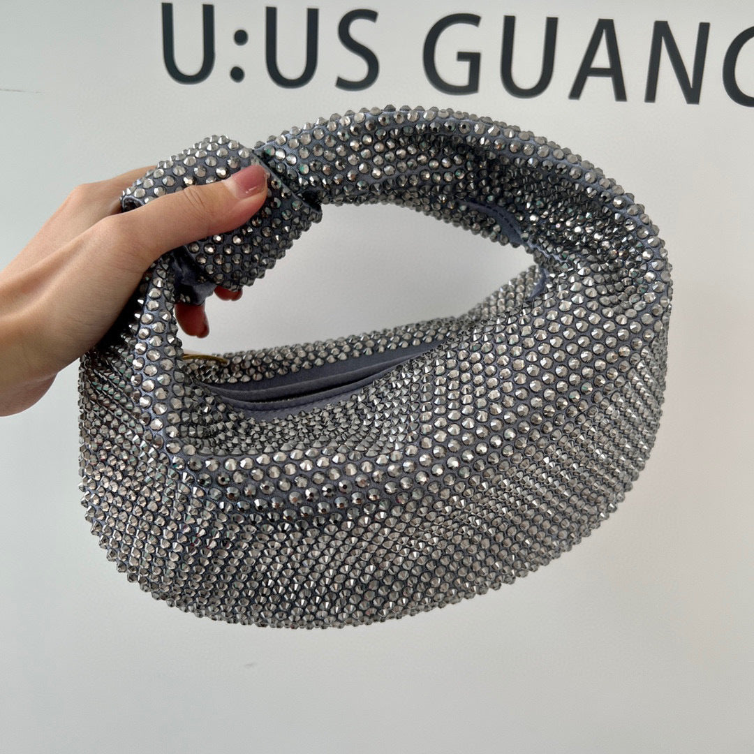 Women's Fashionable Knotted Bright Crystal Large Capacity Handbags