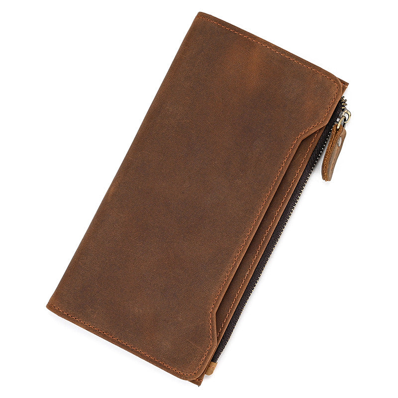 Men's Crazy Horse Leather Long Genuine Clutch Men's Wallets