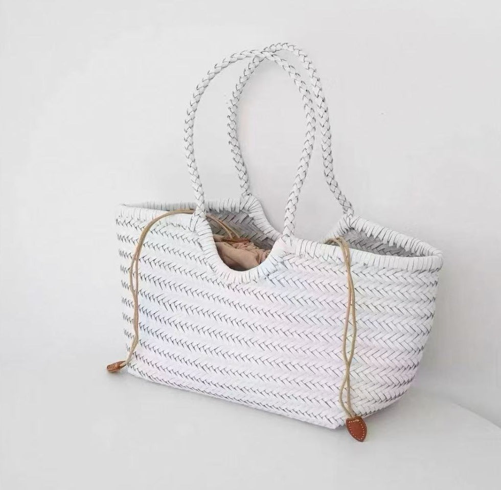 French Retro Woven Authentic Leather Weave Handbags
