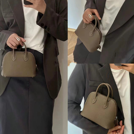 Women's Wax Line Top Layer Cowhide Bowling Crossbody Bags