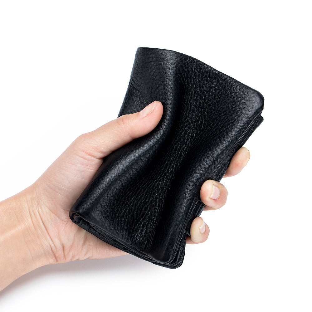 Women's Leather Large Capacity First Layer Cowhide Three-fold Ladies Wallets