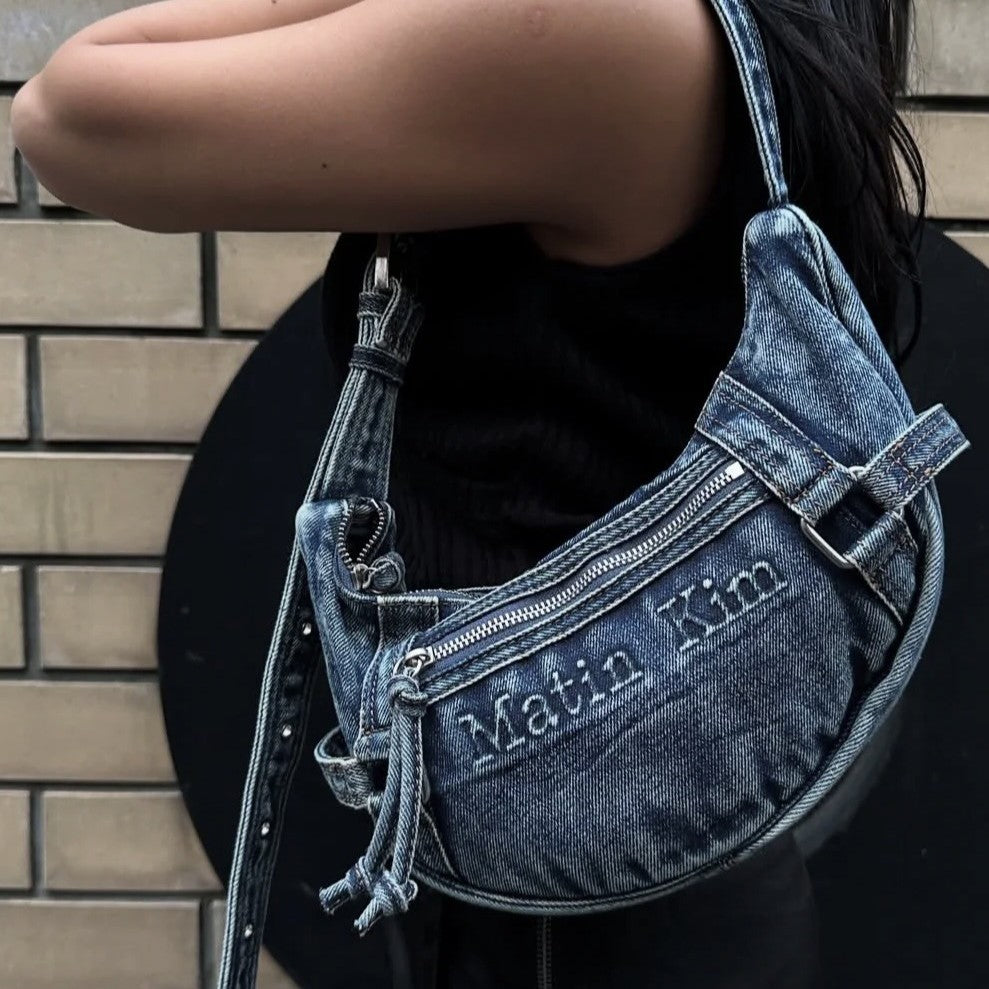 Women's Jean Retro Washed Denim Selenodont Underarm Crossbody Bags