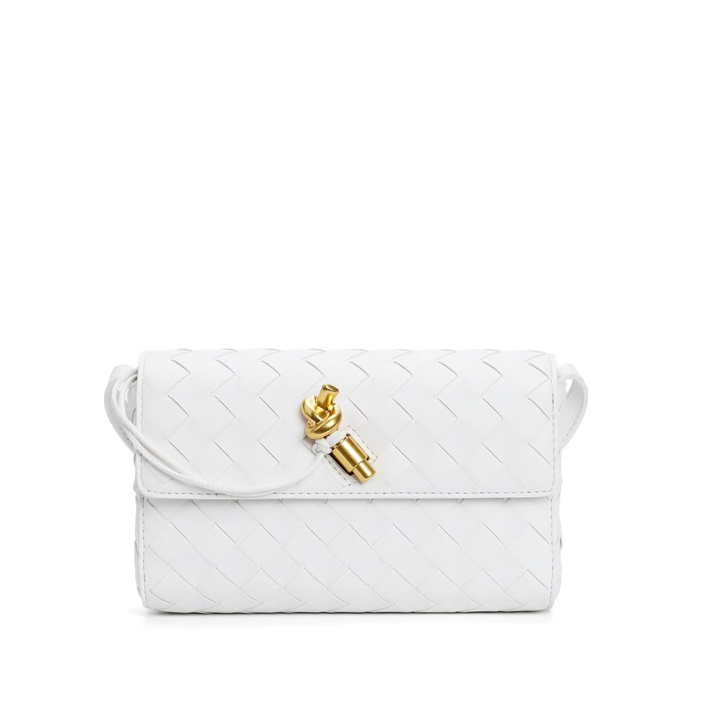 Woven Cowhide Golden Classic Style Rhombus Crossbody Bags