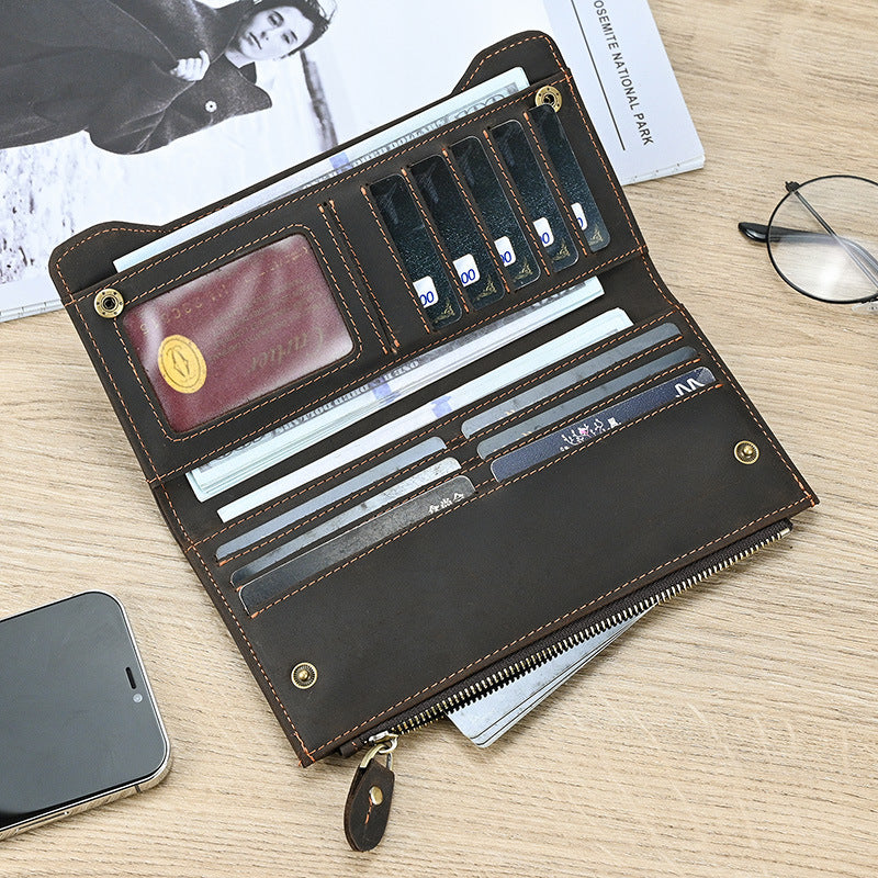 Men's Crazy Horse Leather Long Genuine Clutch Men's Wallets