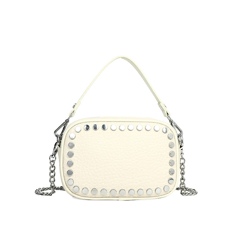 Women's Genuine Leather Fashion Rivet Top Layer Bags